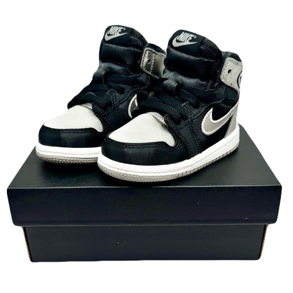 Nike Jordan Toddler 5C 1 Retro High OG Shadow Satin Sneakers - Black Grey White